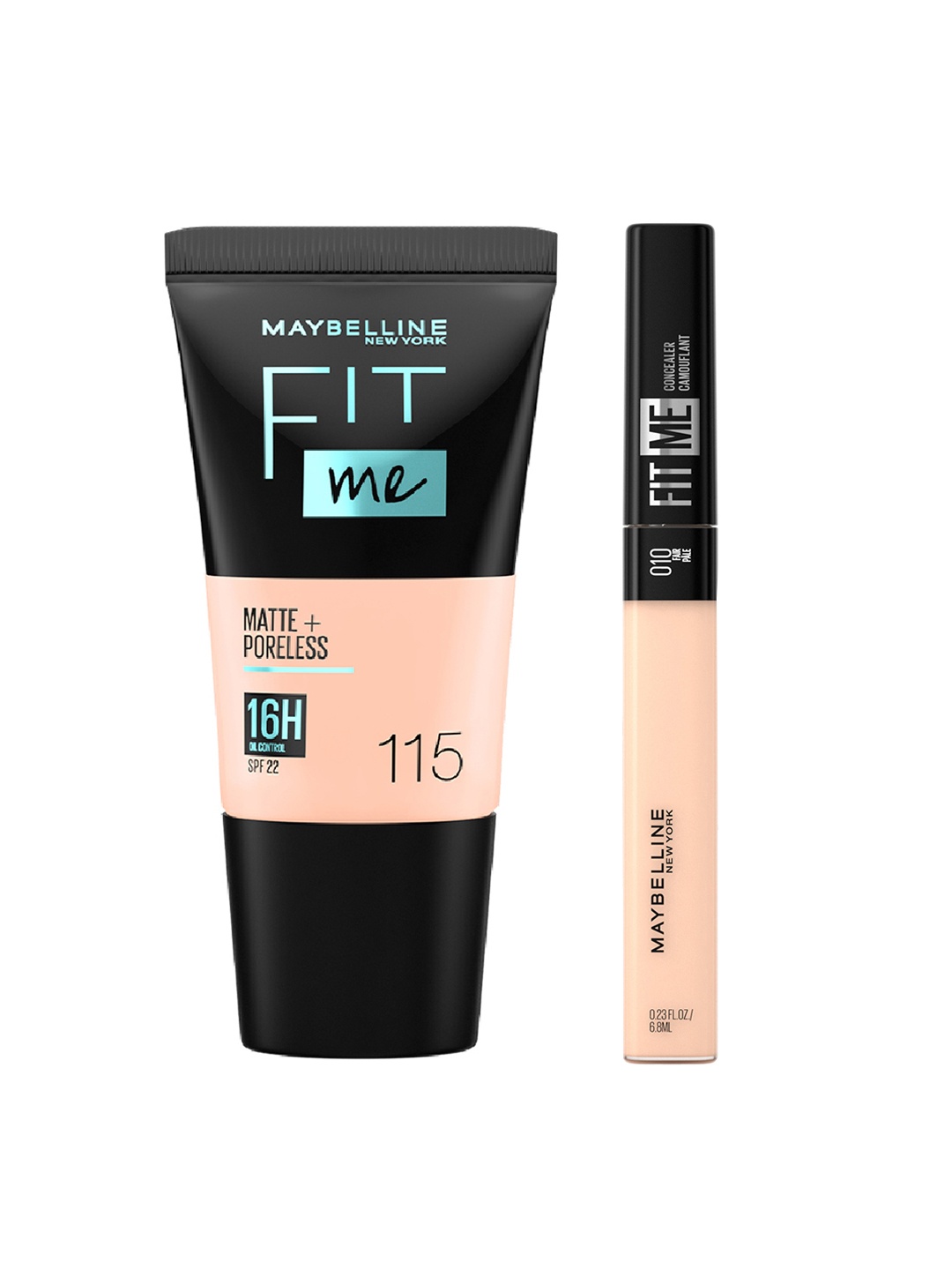 

Maybelline Set of New York Fit Me Matte+Poreless Foundation-115 Ivory + Concealer-10 Light, Beige