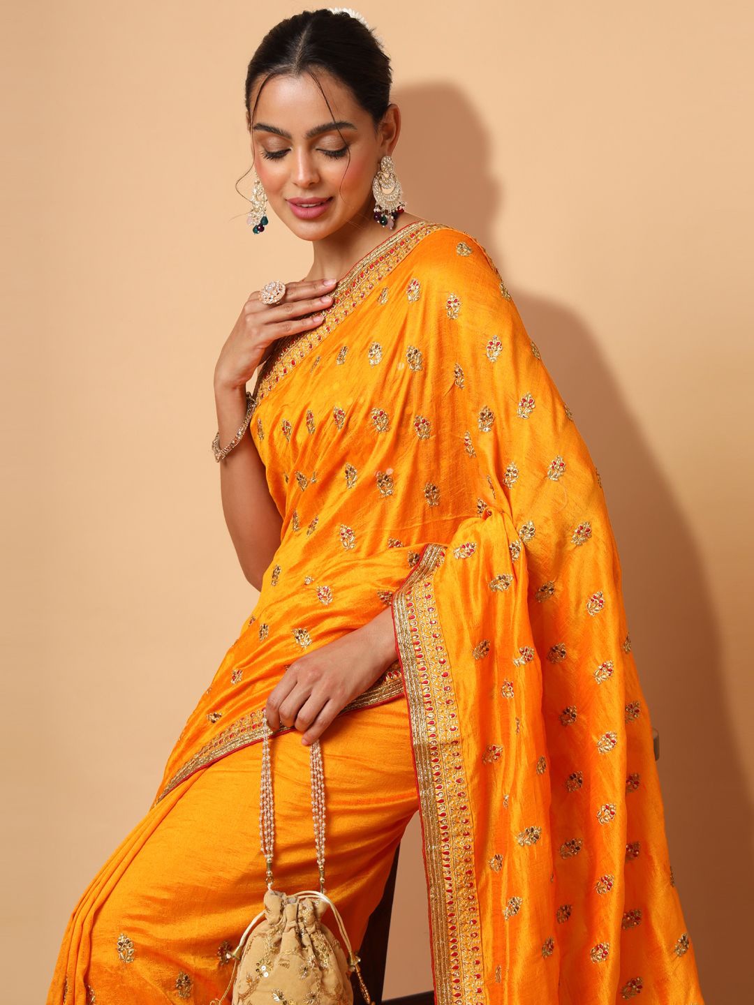 

PRAKRTEE Embellished Embroidered Saree, Yellow