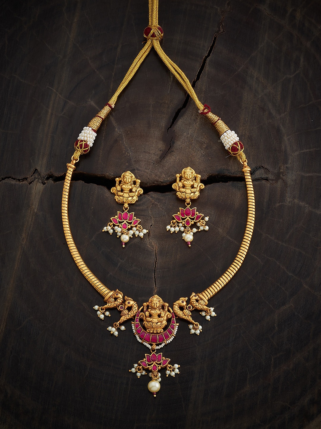 

Kushal's Fashion Jewellery Gold Plated Stones Studded Ethnic Antique Jewellery Set, Red