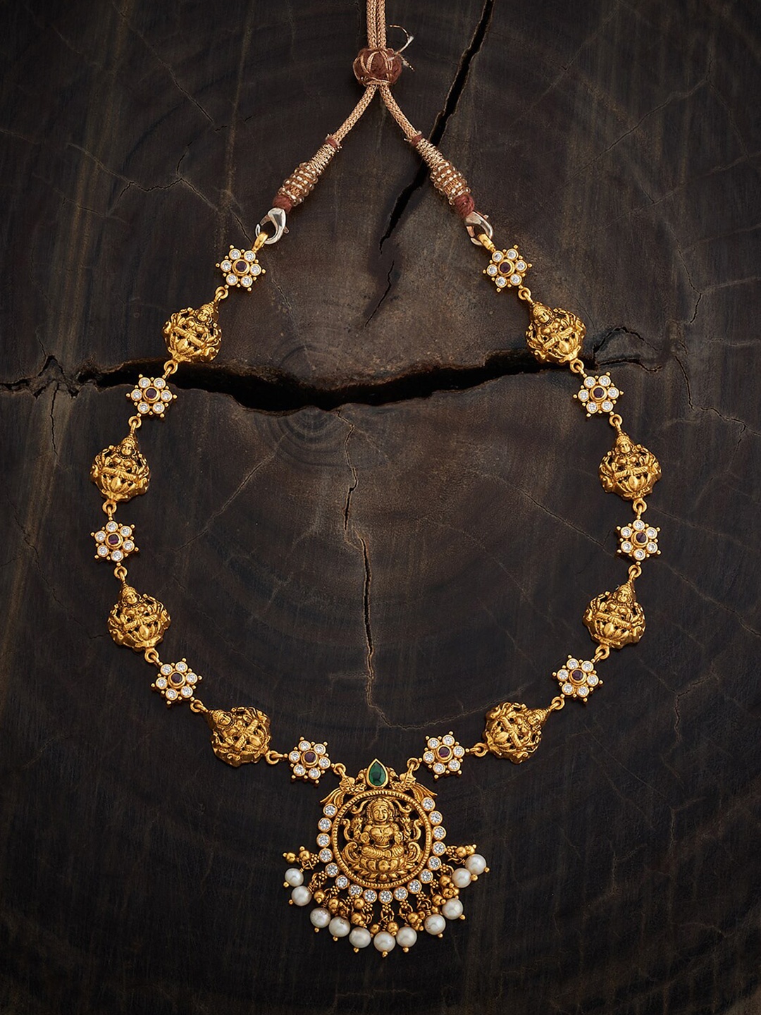 

Kushal's Fashion Jewellery Silver Gold-Plated Artificial Stones Studded Necklace