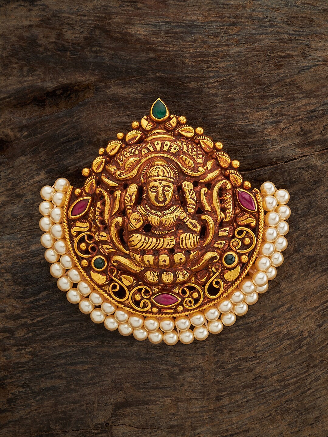 

Kushal's Fashion Jewellery 92.5 Pure Silver Gold-Plated Studded Temple Pendant