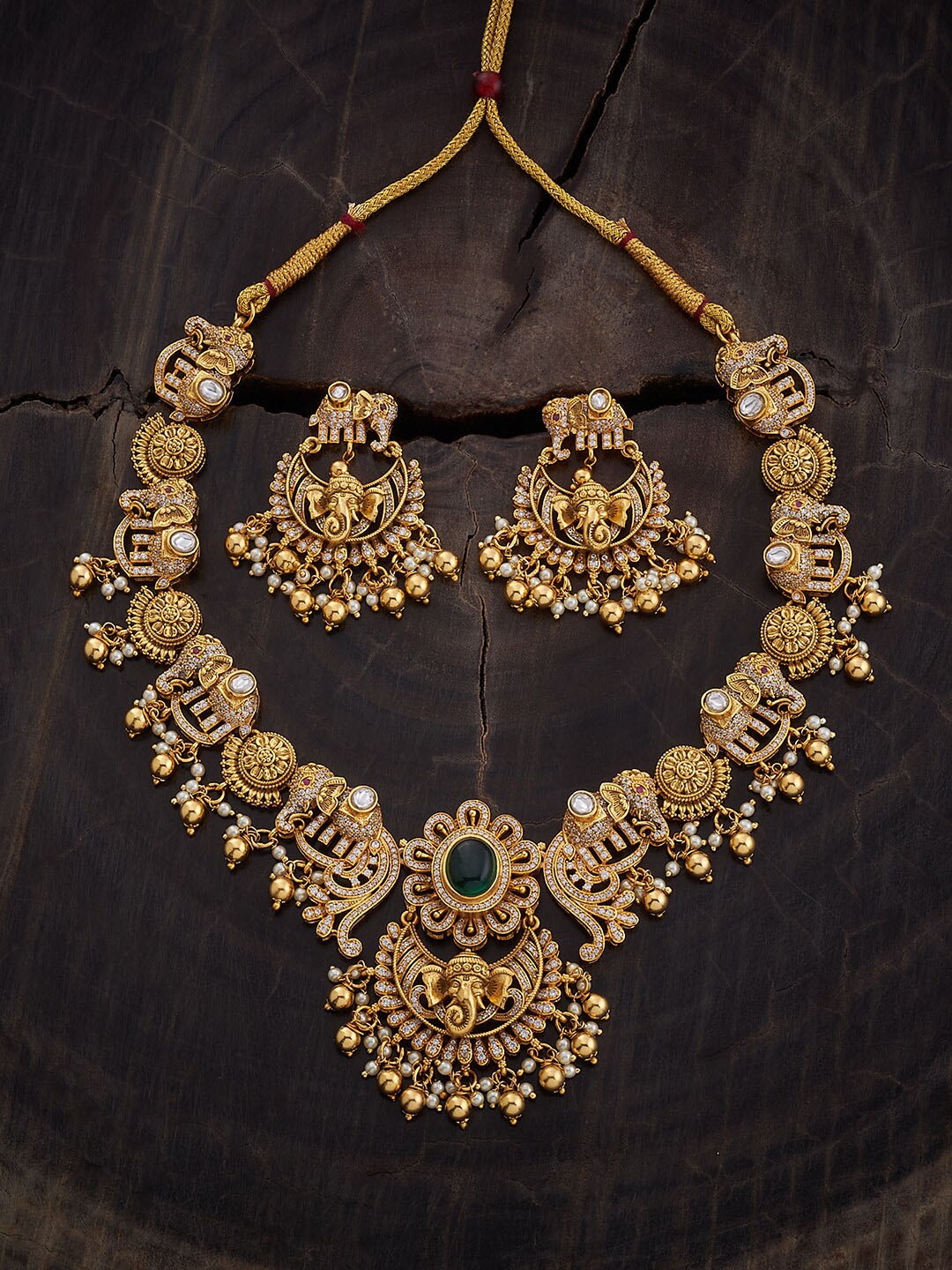 

Kushal's Fashion Jewellery Gold-Plated Stone-Studded Jewellery Set