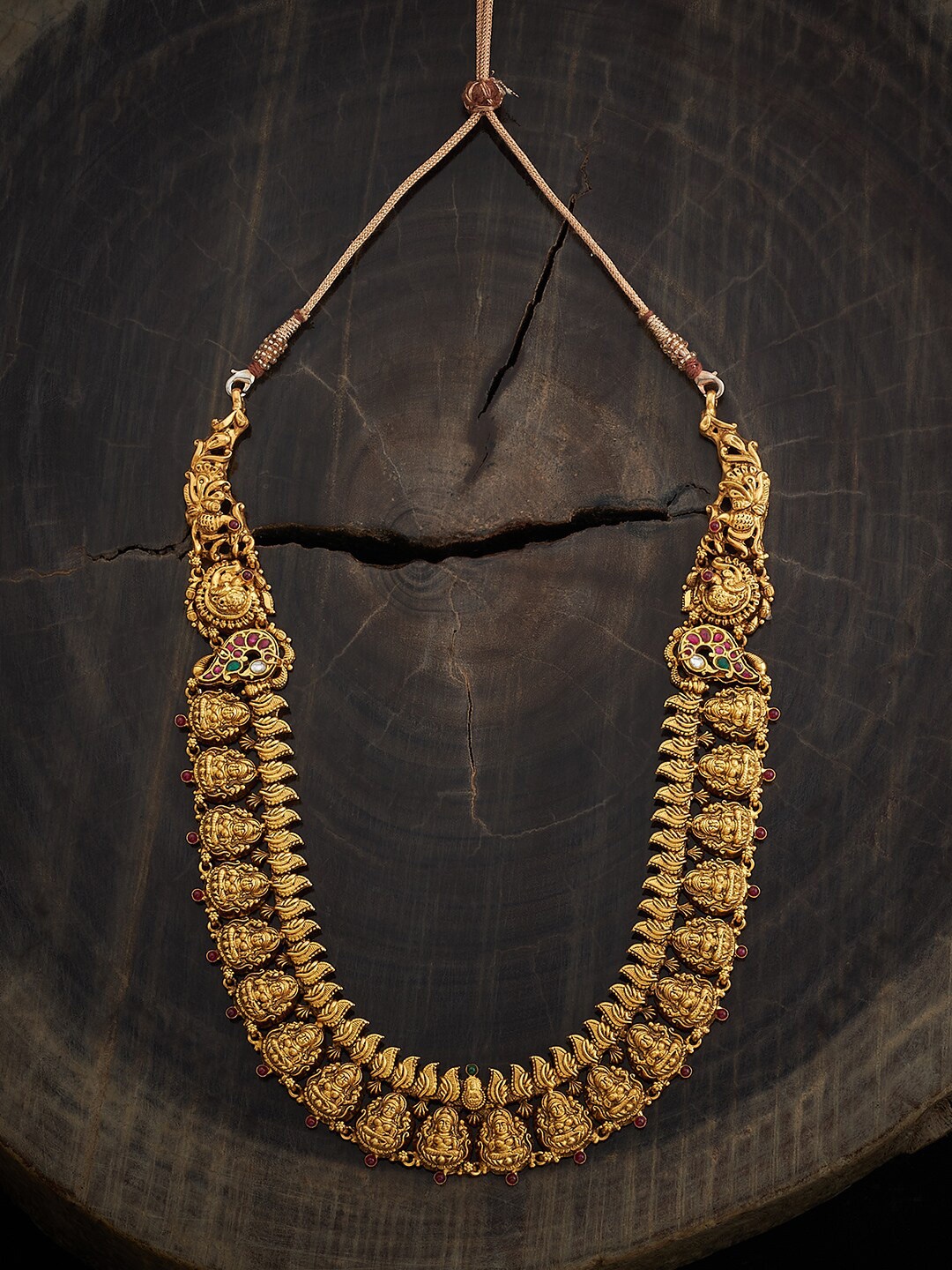 

Kushal's Fashion Jewellery 92.5 Pure Silver Gold-Plated Temple Necklace