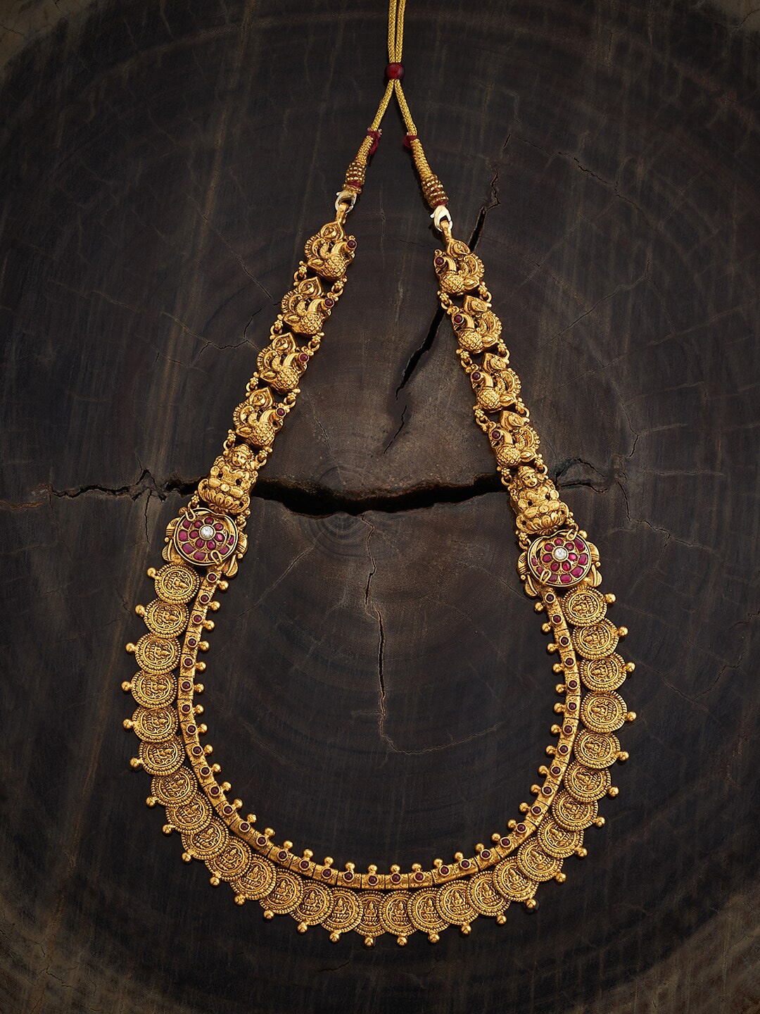 

Kushal's Fashion Jewellery 92.5 Pure Silver Gold-Plated Stones Studded Temple Necklace