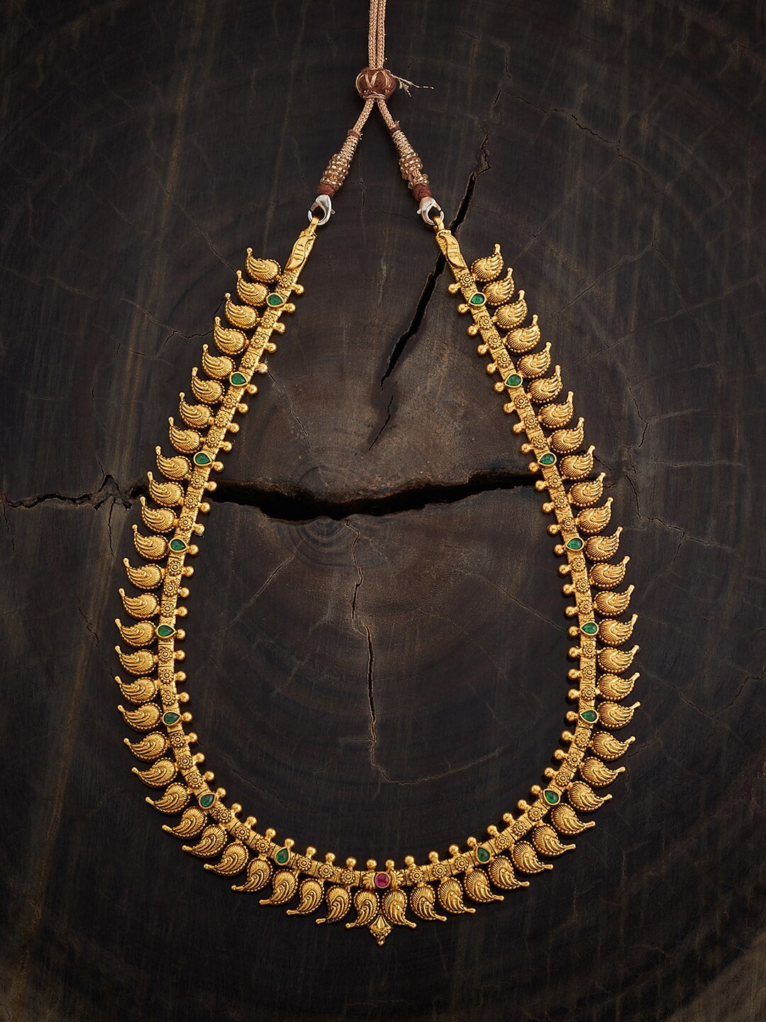 

Kushal's Fashion Jewellery Silver Gold-Plated Artificial Stones Studded Temple Necklace