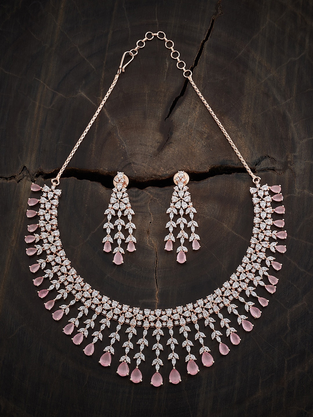 

Kushal's Fashion Jewellery Rose Gold Plated Cubic Zirconia Studded Jewellery Set