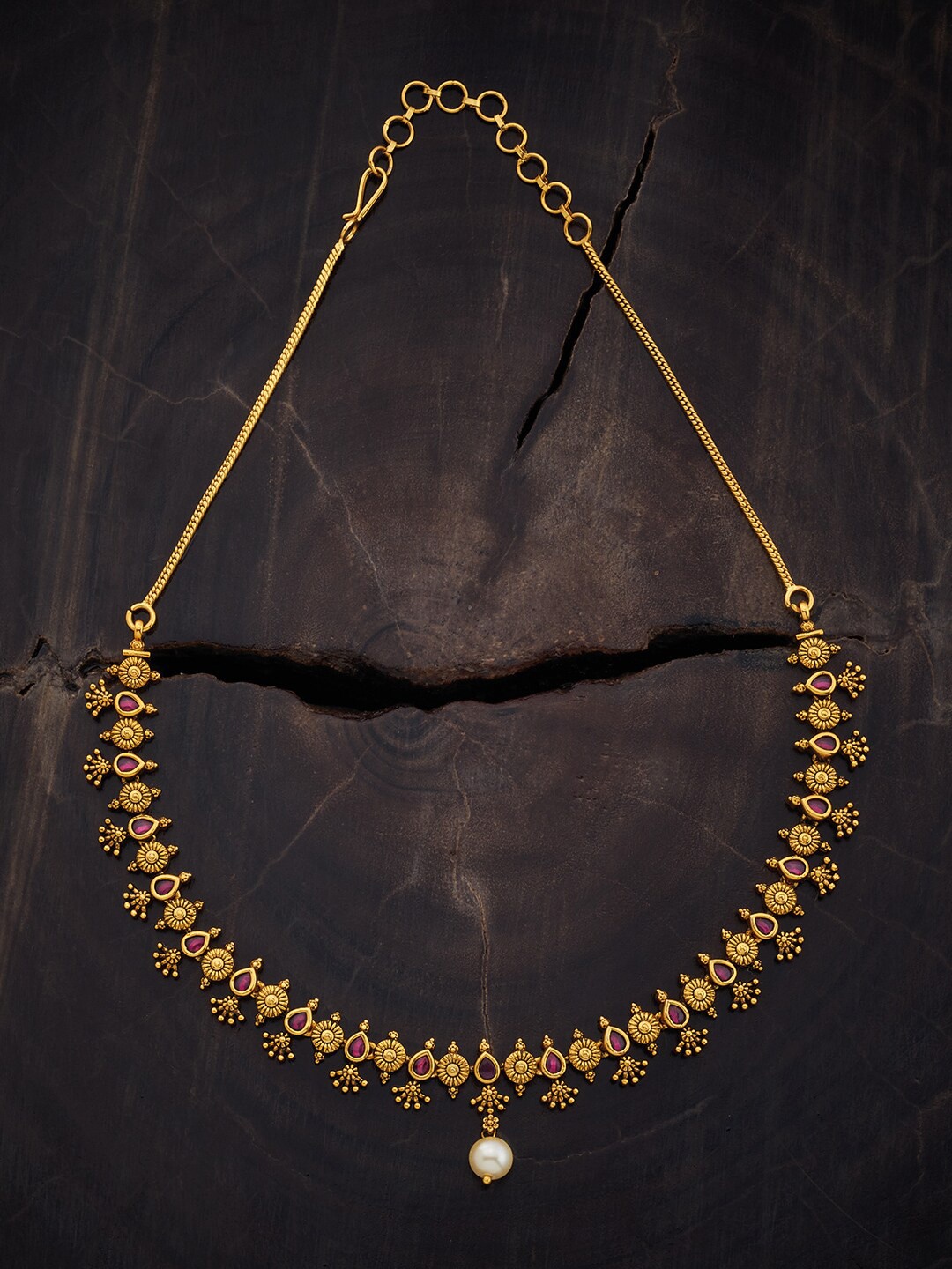 

Kushal's Fashion Jewellery Copper Gold-Plated Stones Studded Antique Necklace