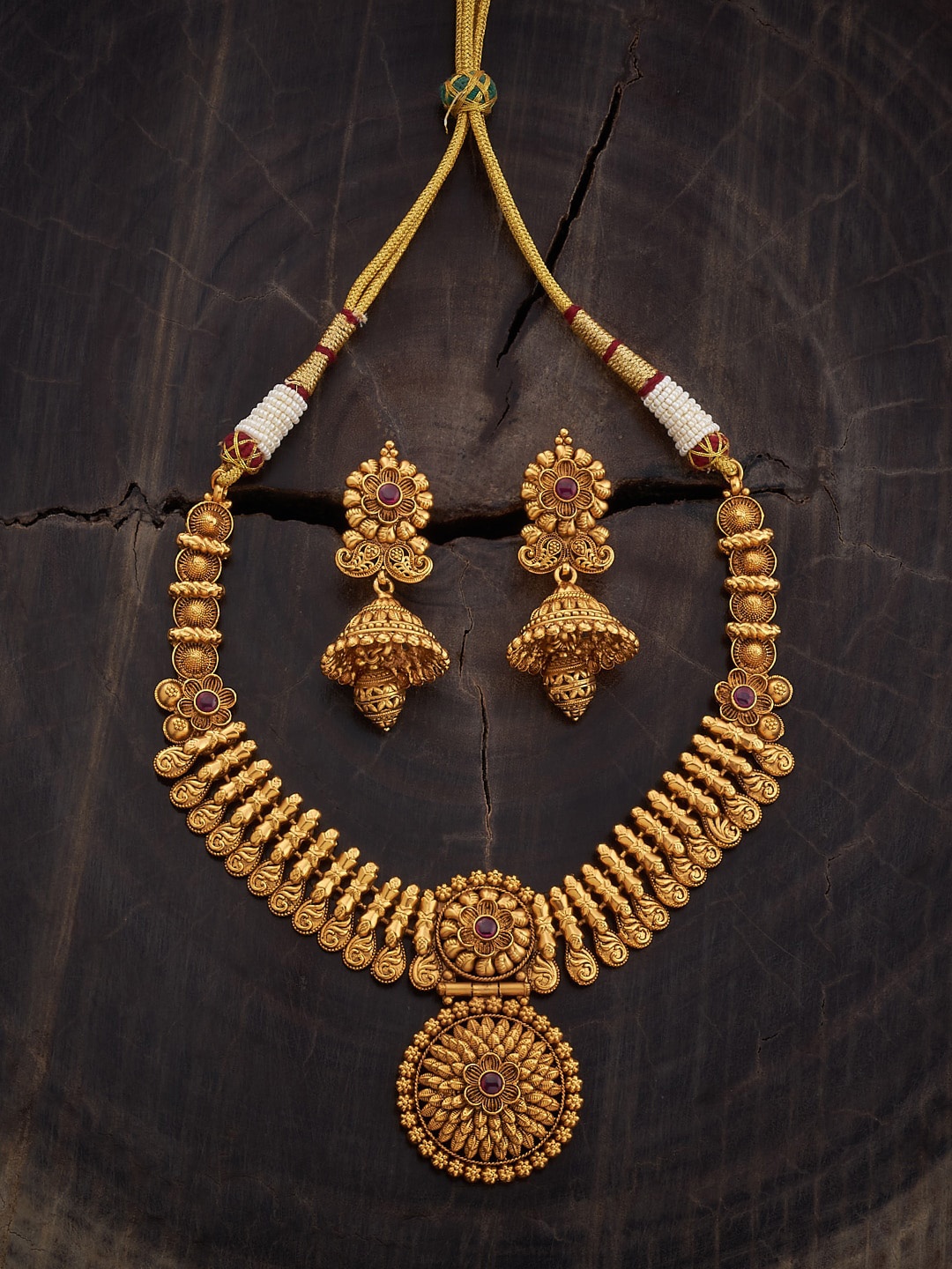 

Kushal's Fashion Jewellery Gold Plated Antique Stones Studded Jewellery Set