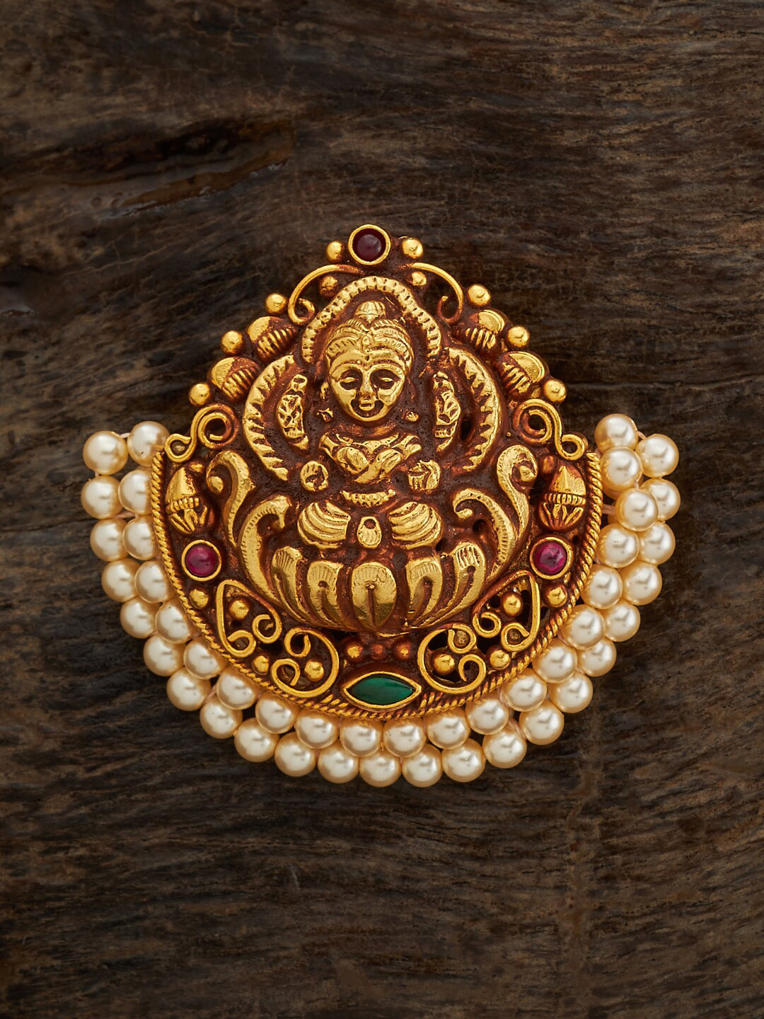 

Kushal's Fashion Jewellery 92.5 Pure Silver Gold-Plated Studded Temple Pendant