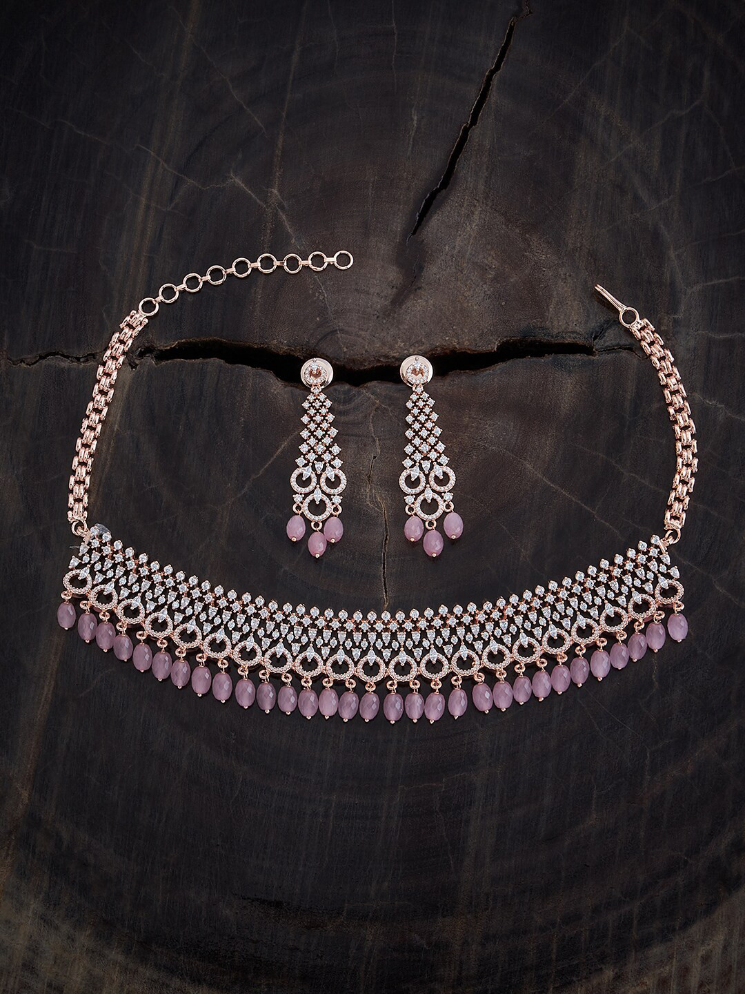 

Kushal's Fashion Jewellery Rose Gold Plated CZ Studded Jewellery Set