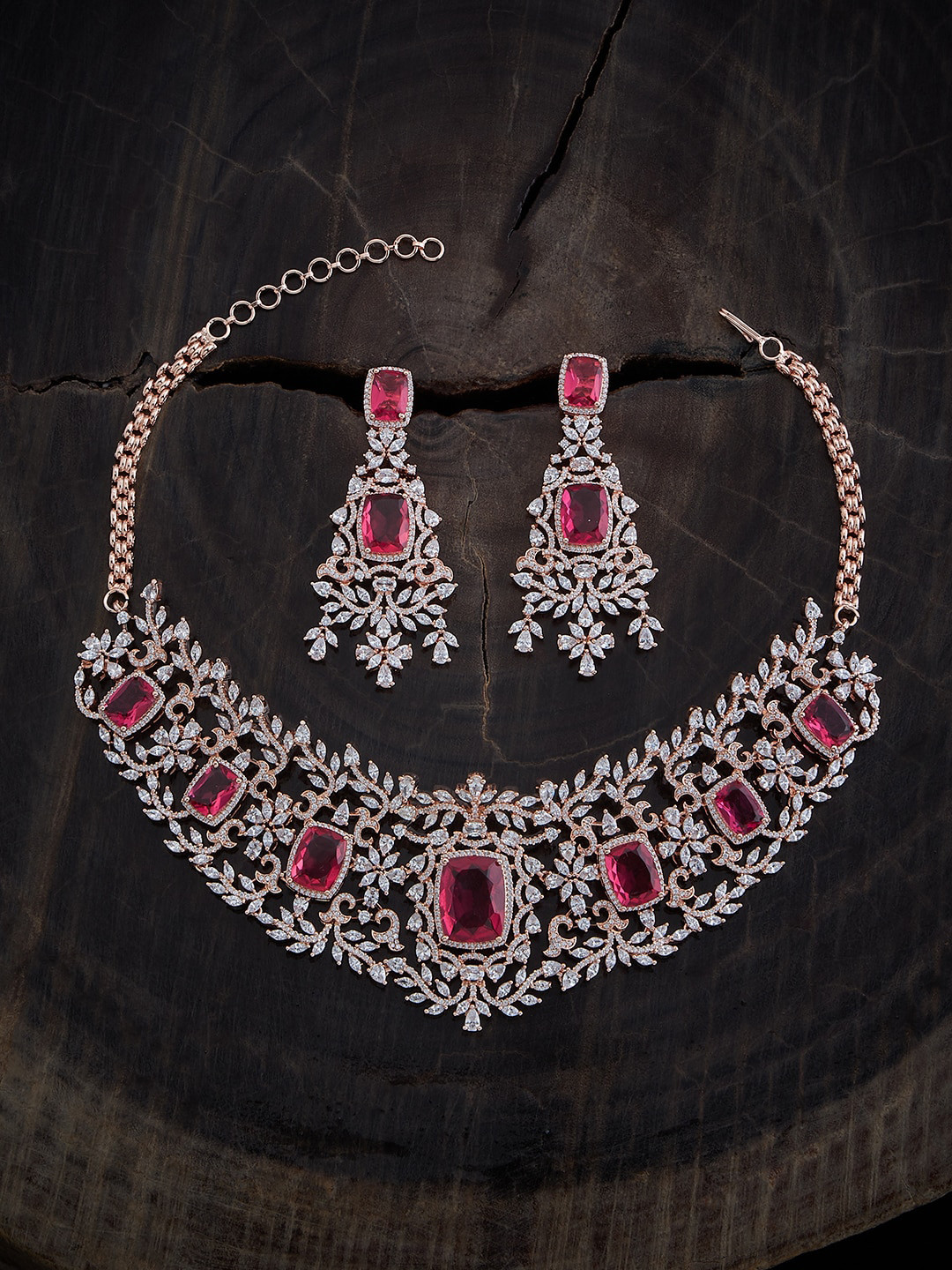 

Kushal's Fashion Jewellery Rose Gold Plated Cubic Zirconia Studded Jewellery Set