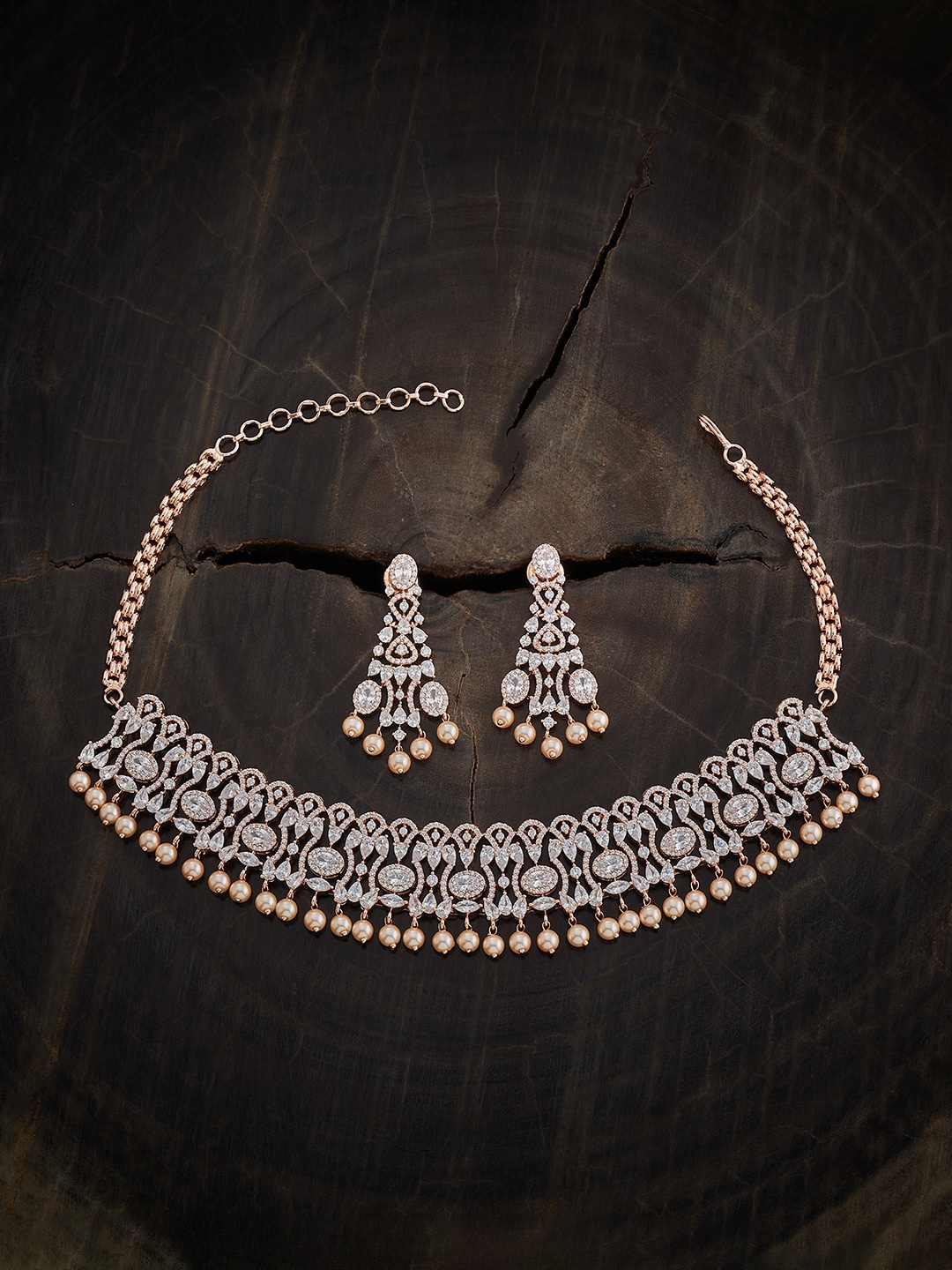 

Kushal's Fashion Jewellery Rose Gold-Plated Zircon-Studded Jewellery Set