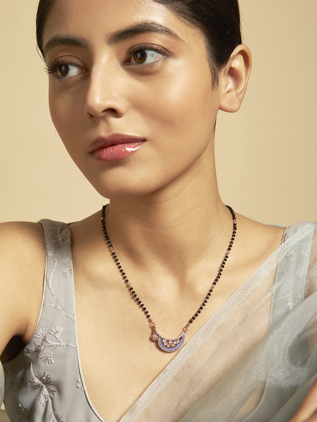 

Kushal's Fashion Jewellery Rose Gold-Plated Zircon Studded Mangalsutra