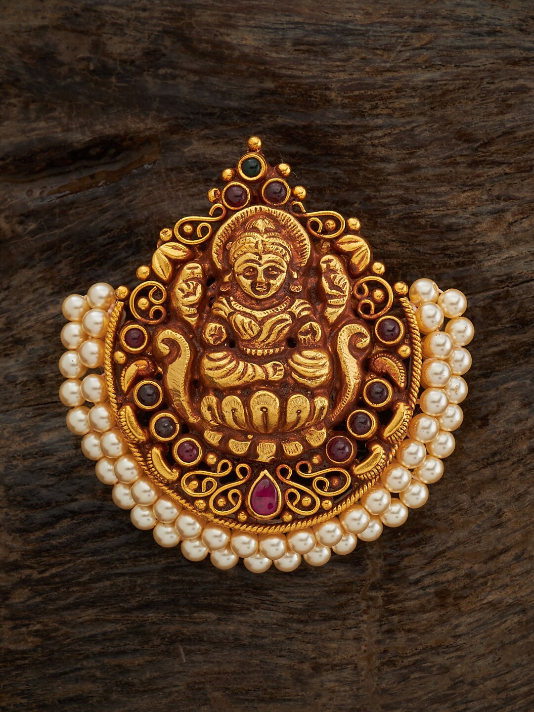 

Kushal's Fashion Jewellery 92.5 Pure Silver Gold-Plated Studded Temple Pendant