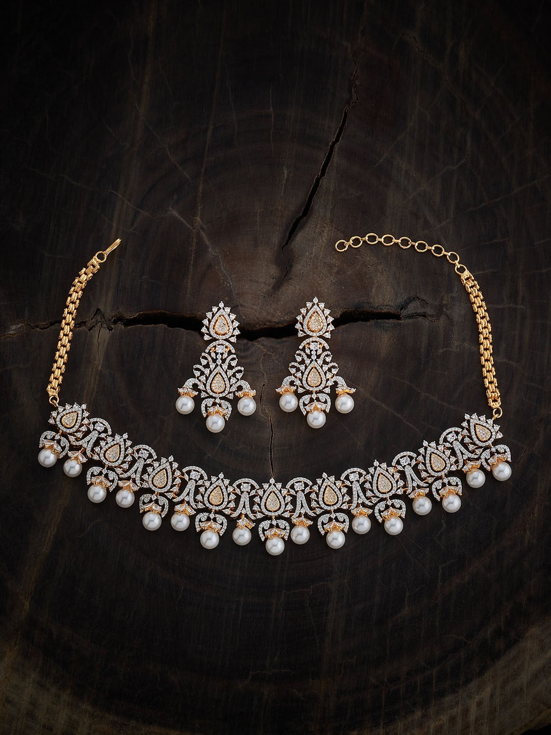 

Kushal's Fashion Jewellery Rhodium-Plated Party Zircon Necklace & Earrings, White