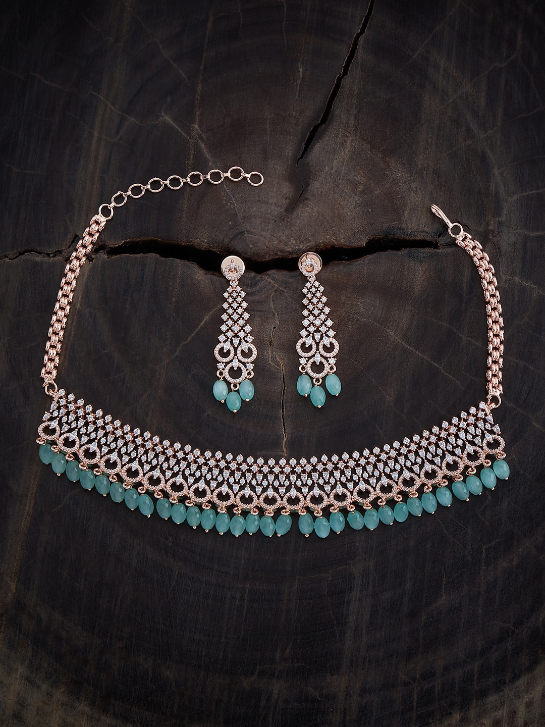 

Kushal's Fashion Jewellery Rose Gold Plated CZ Studded & Beaded Jewellery Set