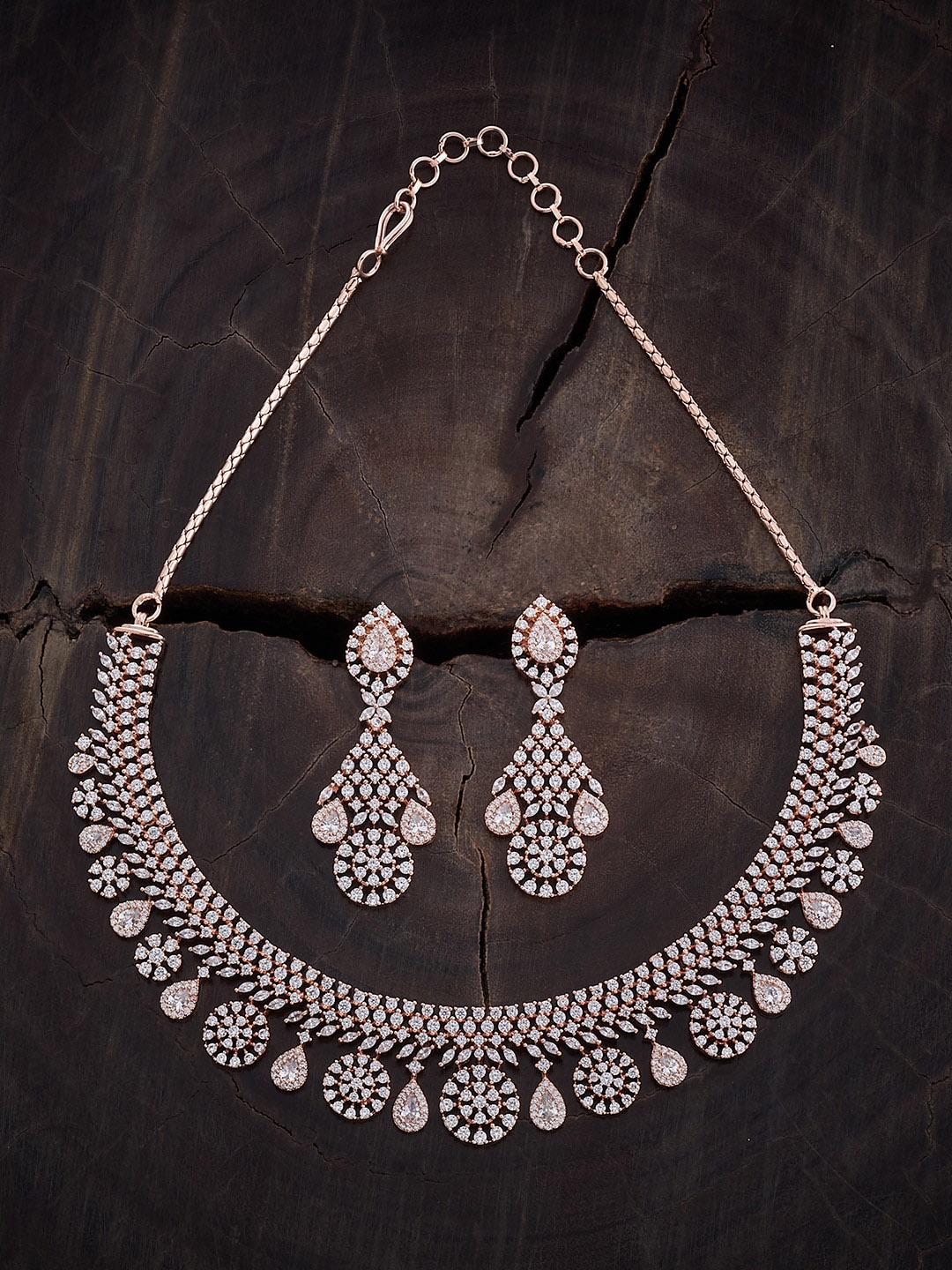 

Kushal's Fashion Jewellery Rose Gold Plated CZ Studded Jewellery Set