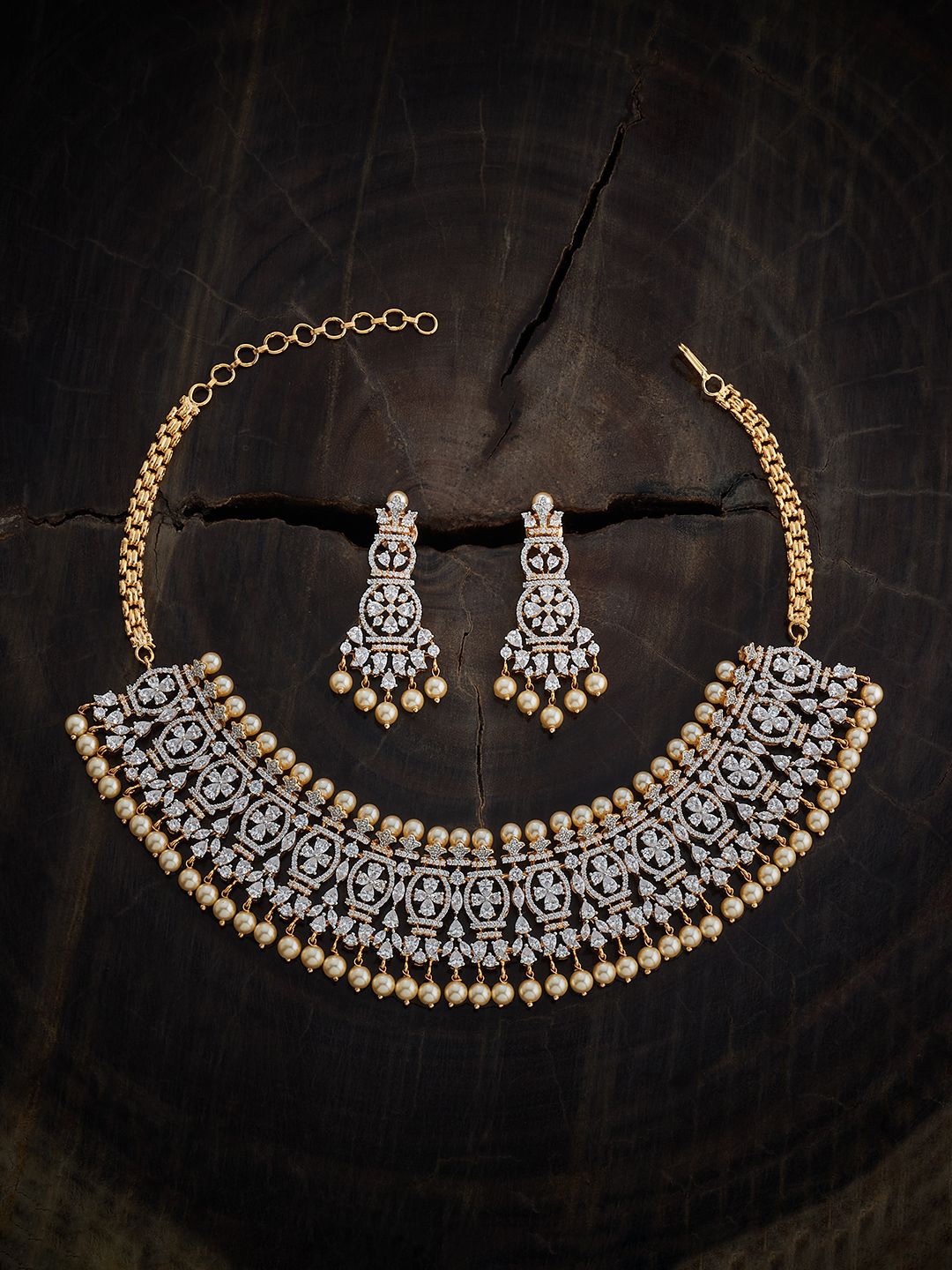 

Kushal's Fashion Jewellery Rhodium-Plated CZ-Studded Jewellery Set, Gold