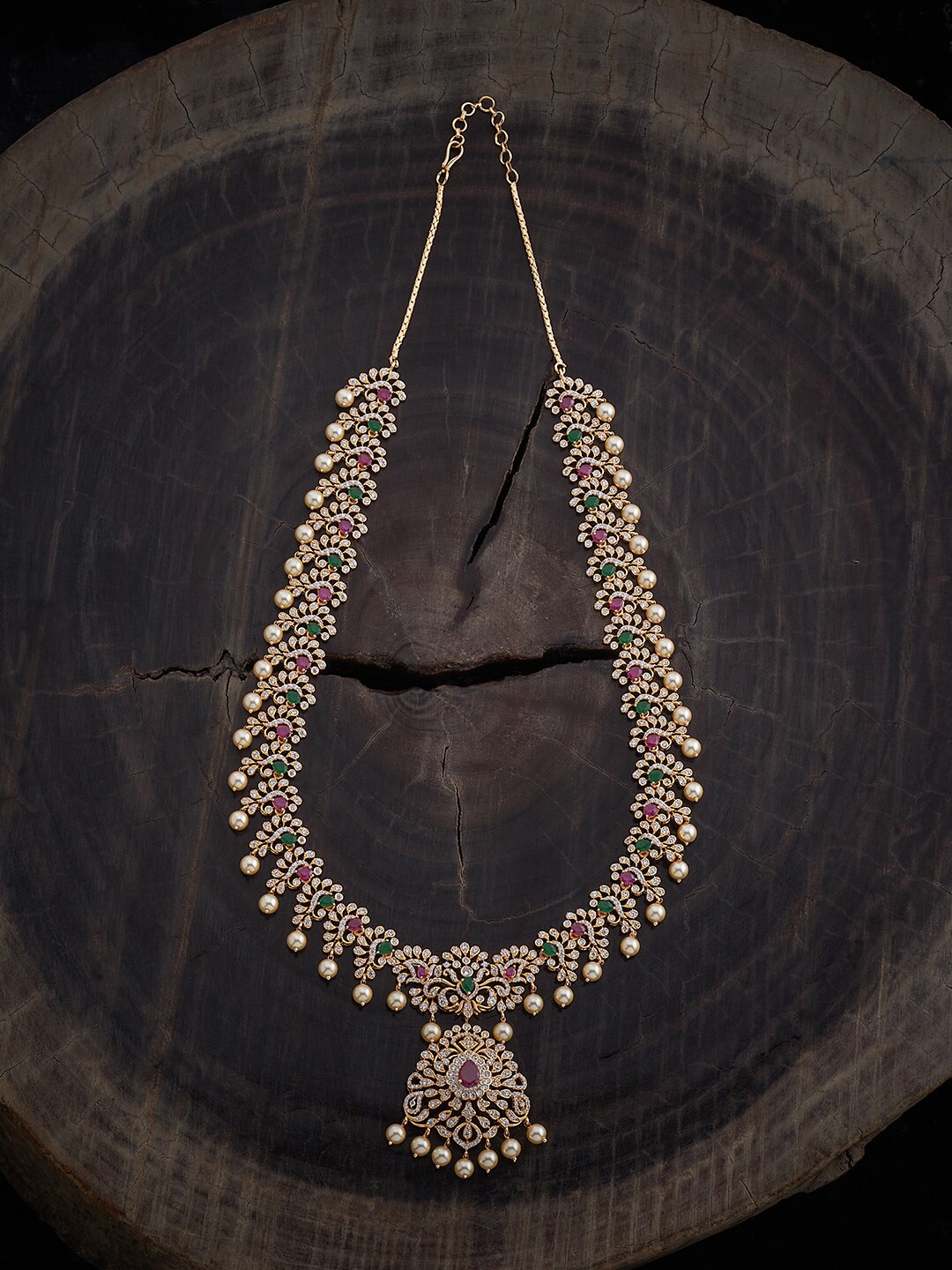 

Kushal's Fashion Jewellery Copper Gold-Plated Cubic Zirconia Studded Necklace