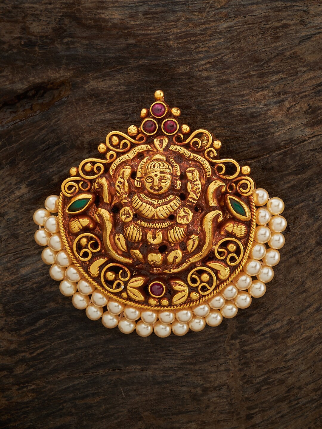 

Kushal's Fashion Jewellery 92.5 Pure Silver Gold-Plated Studded Temple Pendant