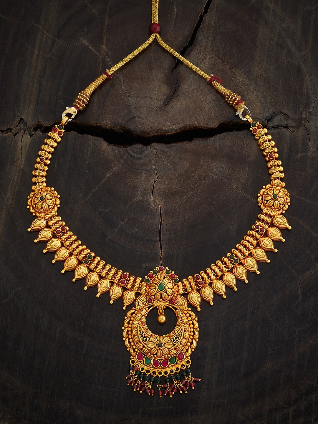 

Kushal's Fashion Jewellery 92.5 Pure Silver Gold-Plated Stones Studded Temple Necklace