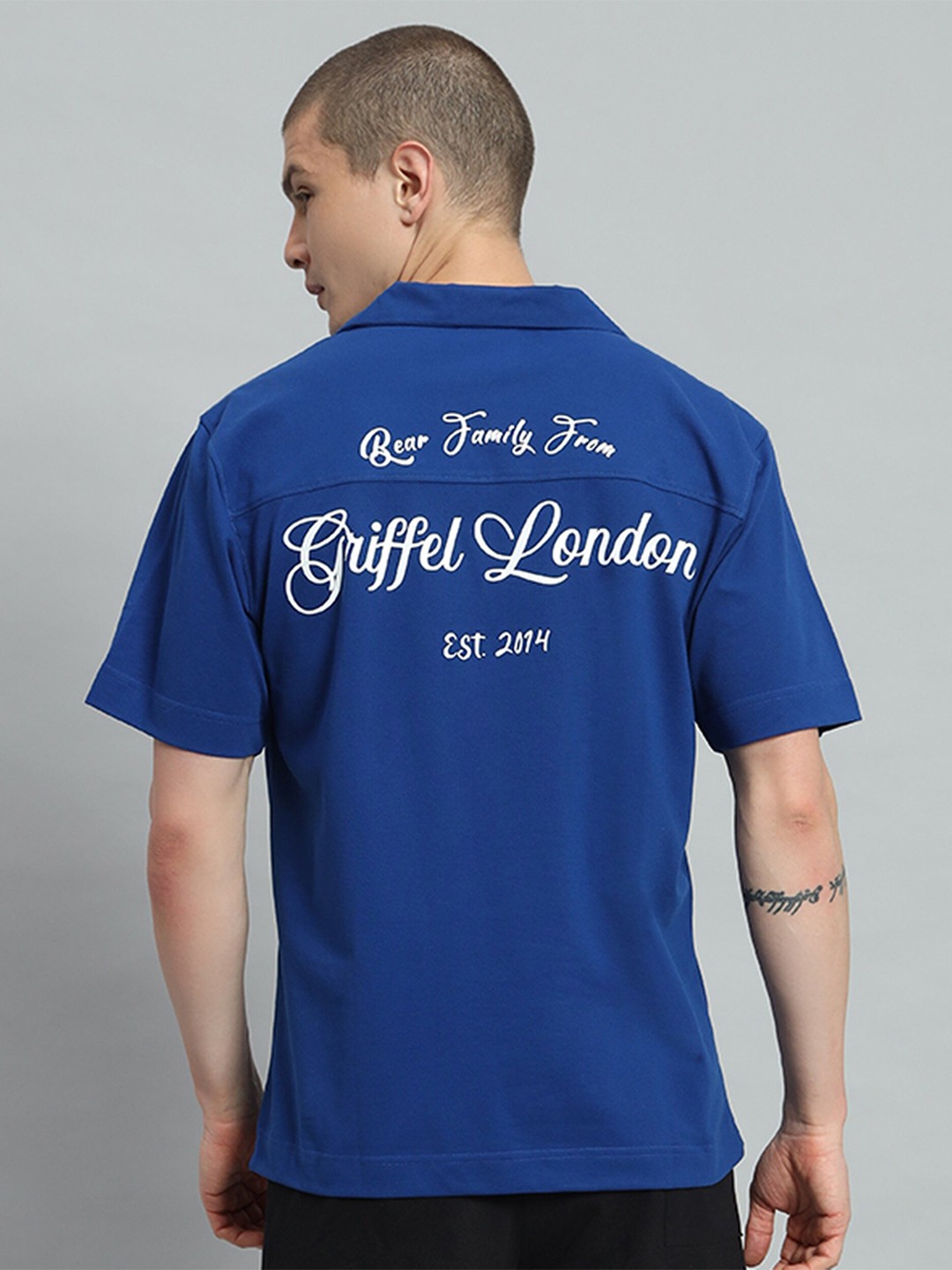 

GRIFFEL Premium Cotton Typography Printed Casual Shirt, Blue