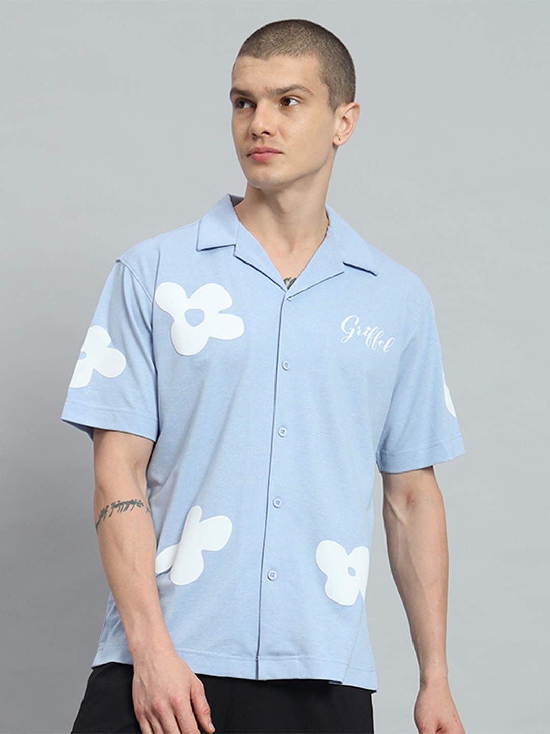 

GRIFFEL Premium Cotton Printed Casual Shirt, Blue