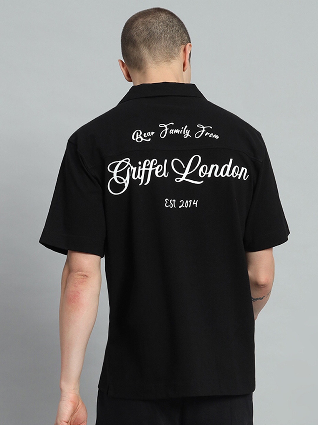 

GRIFFEL Premium Cotton Typography Printed Casual Shirt, Black