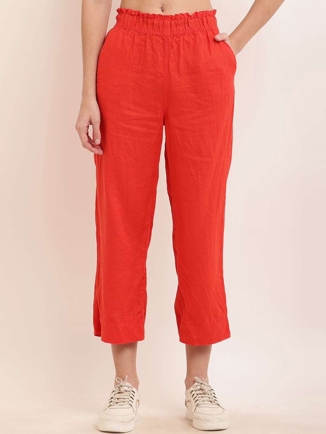 

NoBarr Women Mid-Rise Cotton Trousers, Red