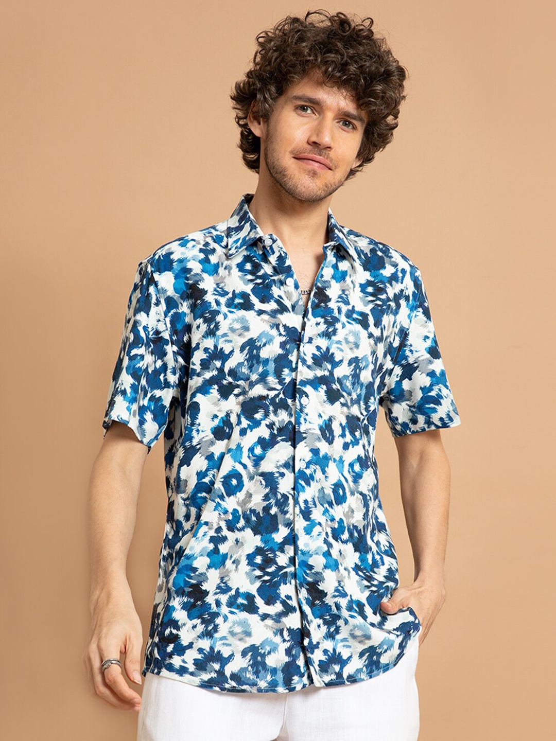 

Banana Club Classic Slim Fit Abstract Printed Short Sleeves Casual Shirt, Blue
