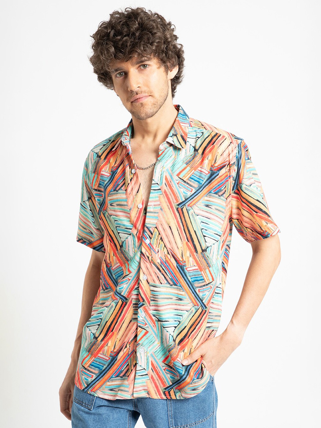 

Banana Club Classic Slim Fit Abstract Printed Casual Shirt, Orange