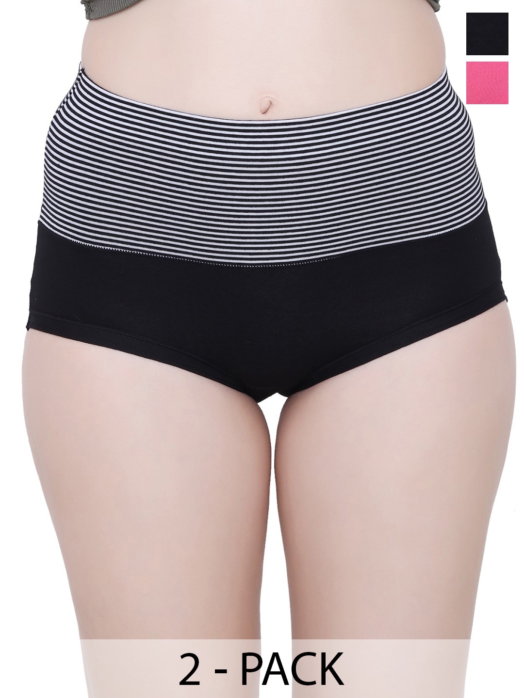 

Glamoras Pack Of 2 Striped Full Coverage Hipster Briefs, Pink