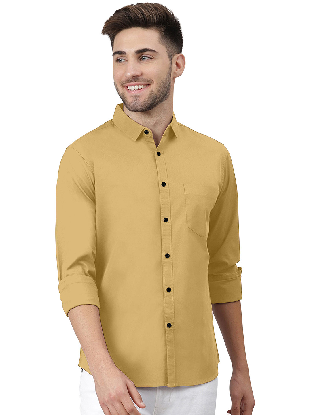

KHUSHI CREATION Men Slim Fit Casual Shirt, Mustard