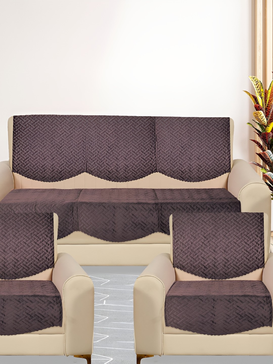 

RRC Coffee Brown 10 Pieces Solid Velvet Sofa Cover