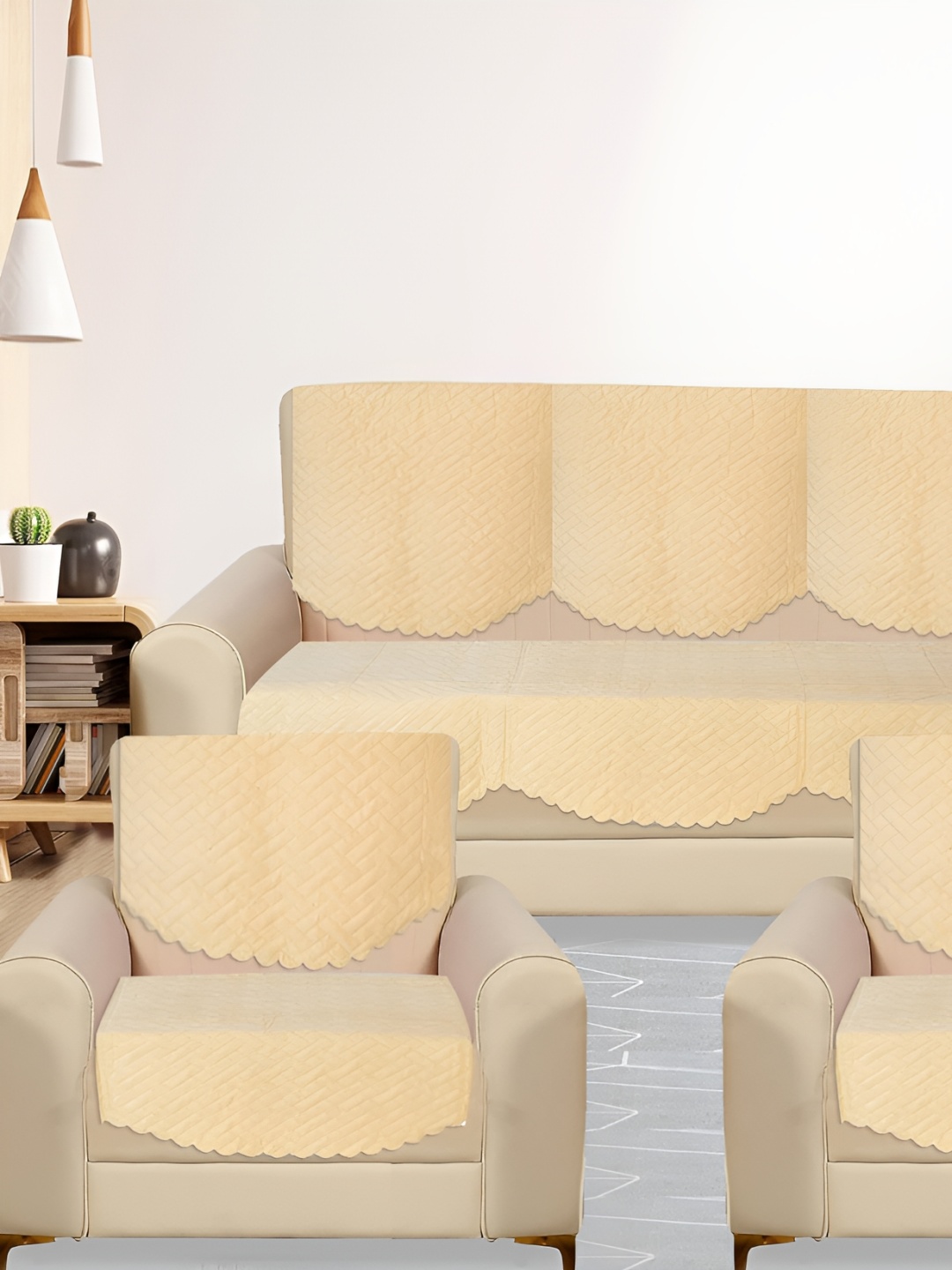 

RRC Cream-Coloured 10 Pieces Solid Velvet Sofa Cover