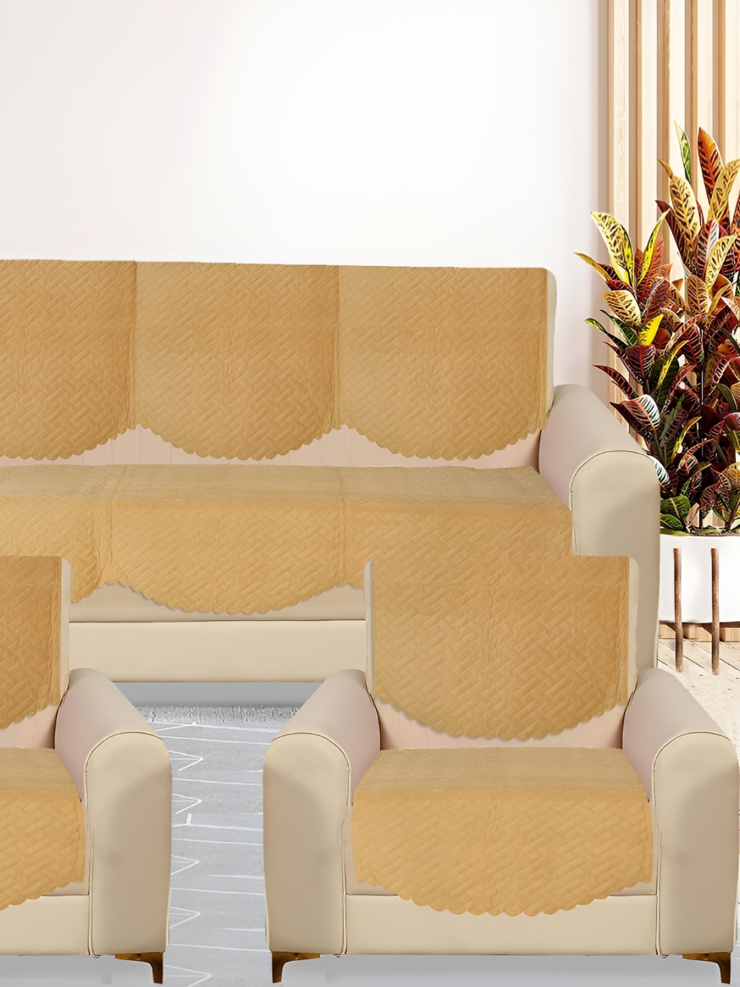 

RRC Beige 10 Pieces Solid Velvet Sofa Cover