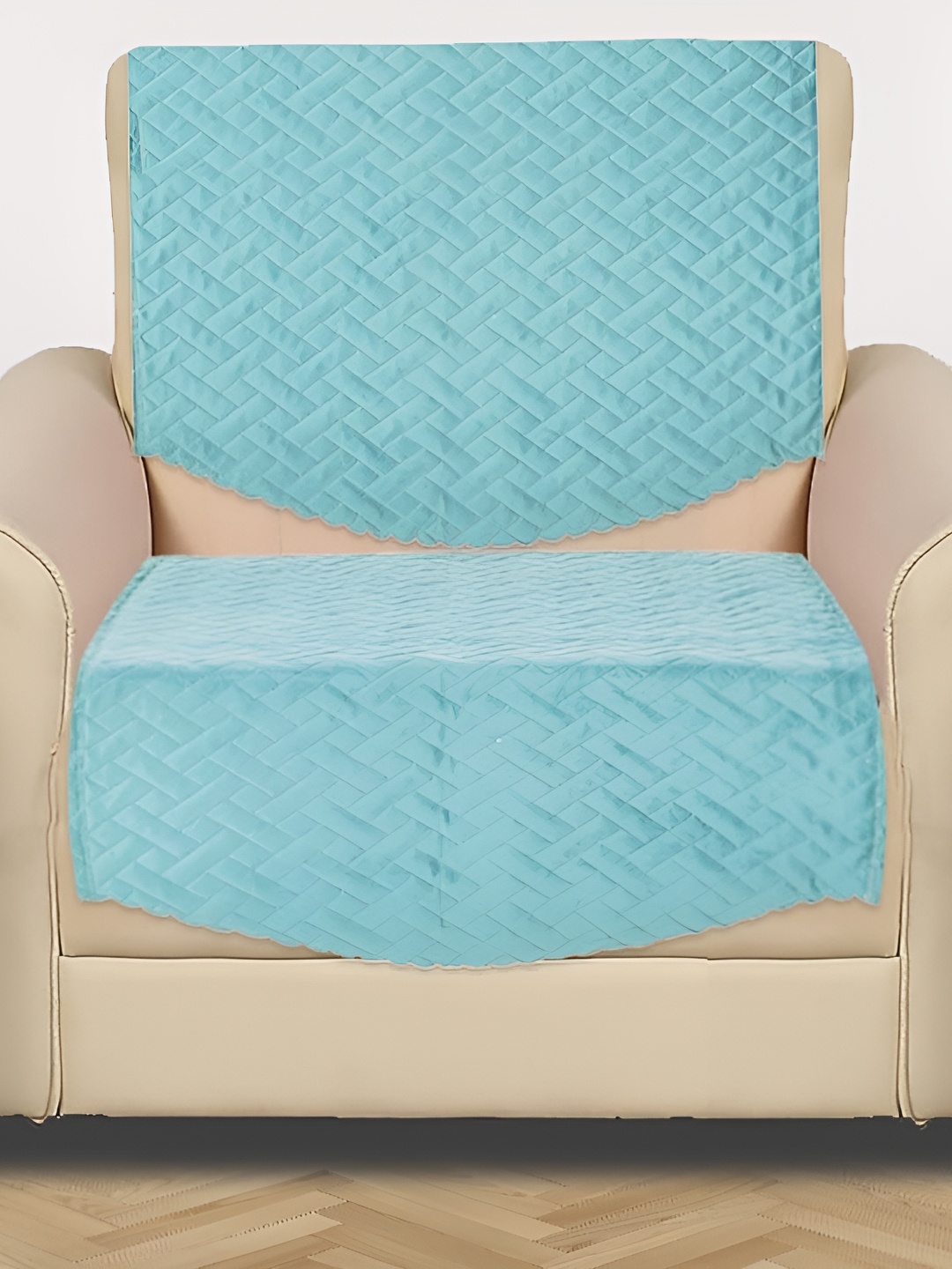 

RRC Turquoise Blue 2 Pieces Velvet 1 Seater Sofa Cover