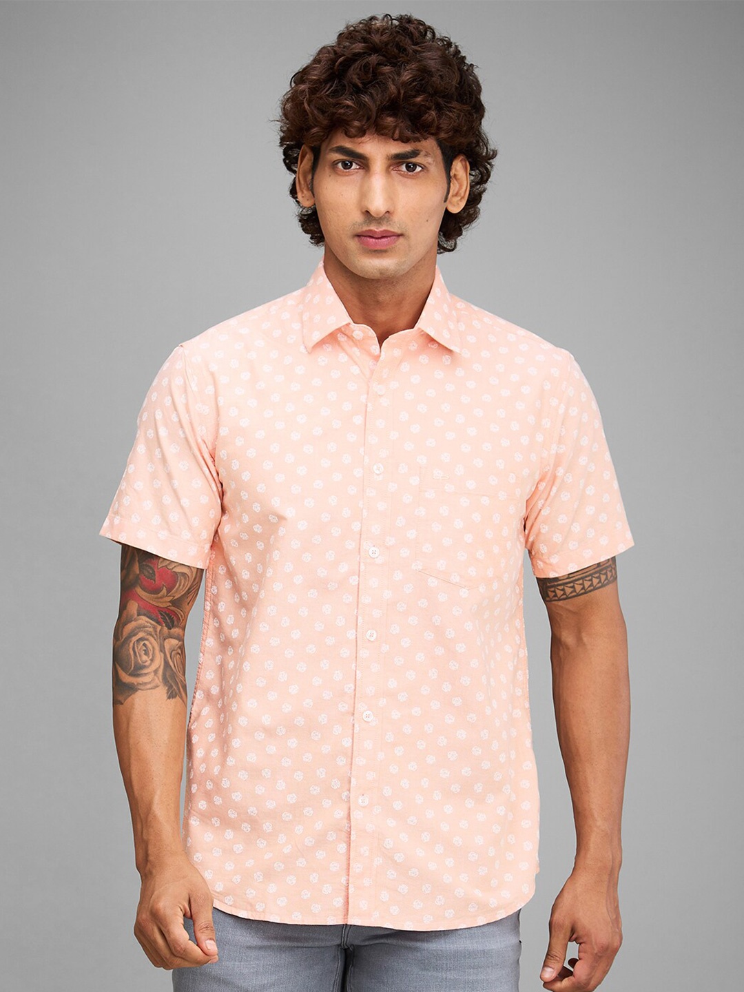 

ColorPlus Floral Printed Cotton Casual Shirt, Orange
