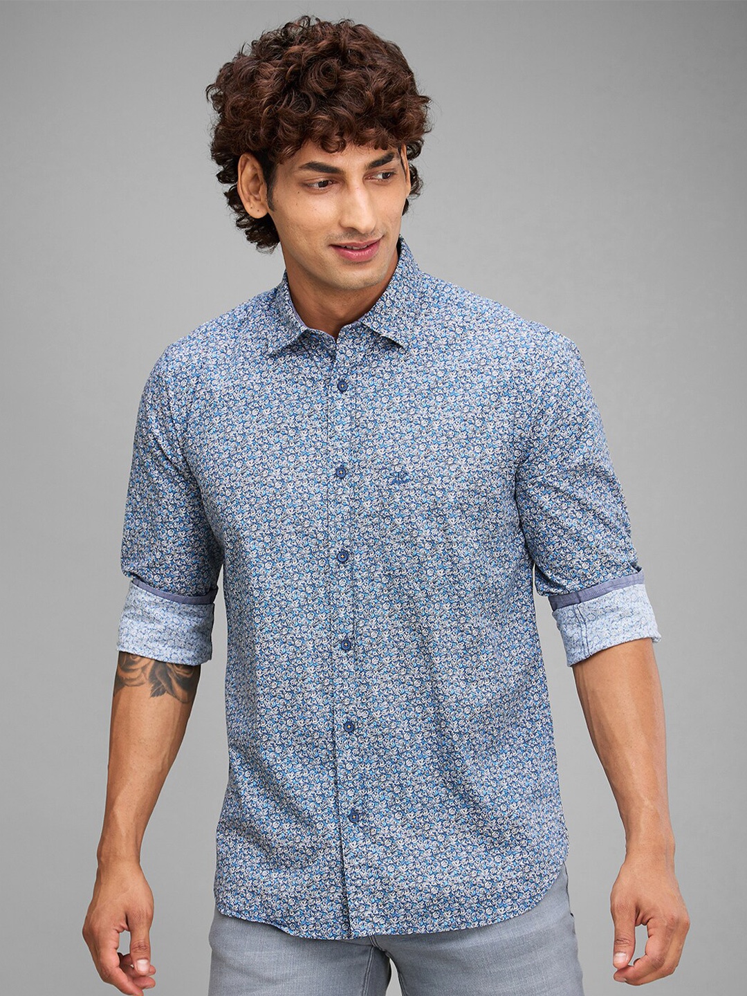 

ColorPlus Floral Printed Cotton Casual Shirt, Blue