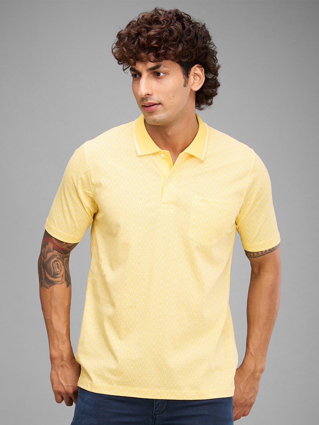 

ColorPlus Printed Cotton Polo Collar T-shirt, Yellow