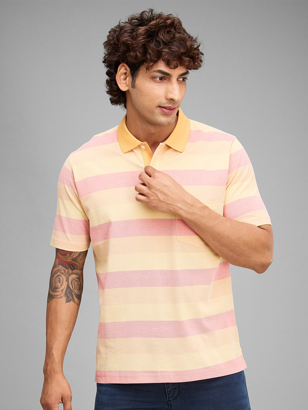 

ColorPlus Striped Polo Collar Cotton T-shirt, Yellow