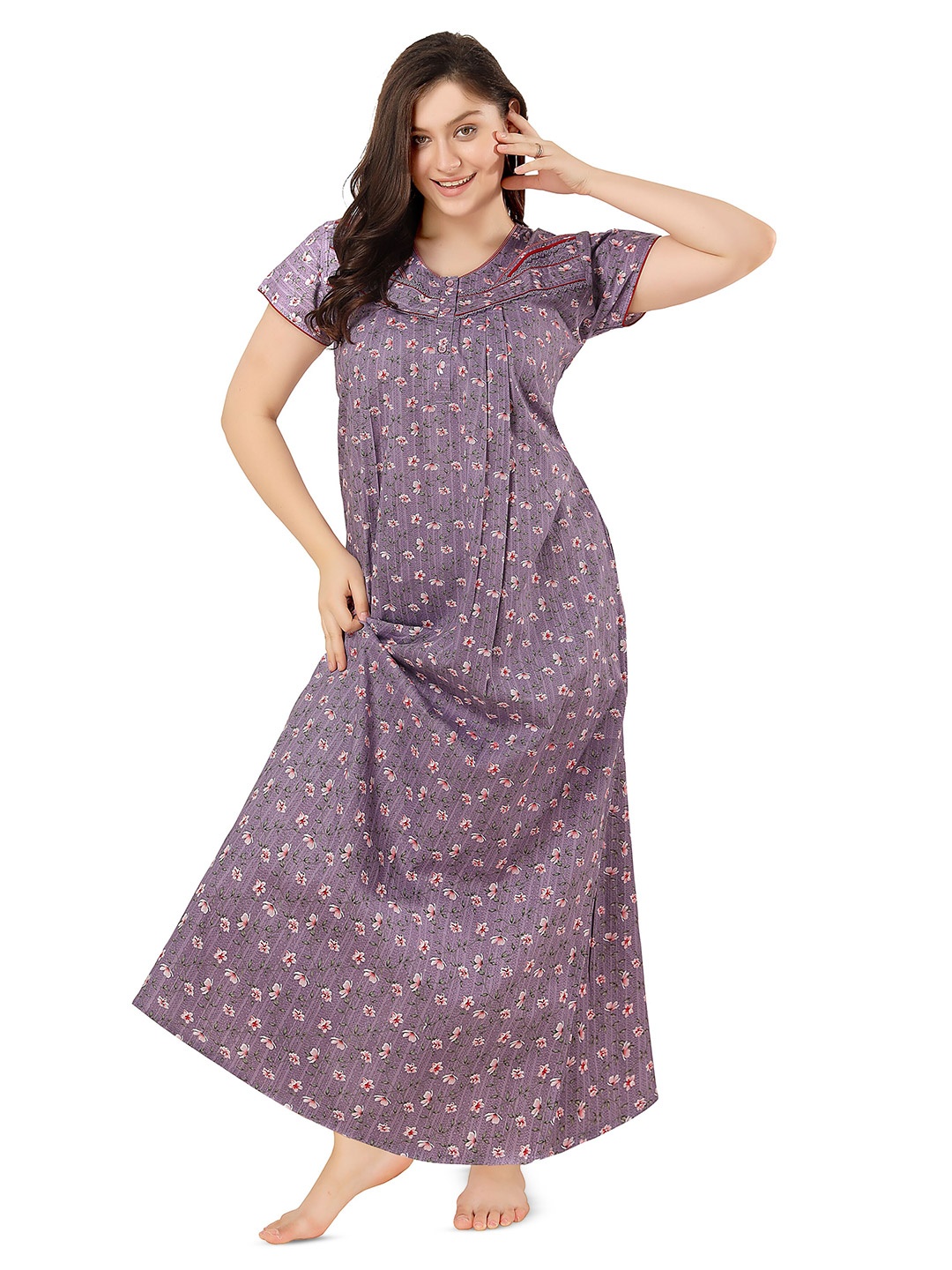 

Soulemo Floral Printed Pure Cotton Maxi Nightdress, Lavender