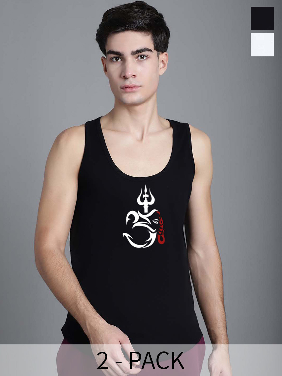 

FBAR Men 2-Pcs Printed Sleeveless Pure Cotton Innerwear Vests 19042024FBC421-01-FBC557-02, Black
