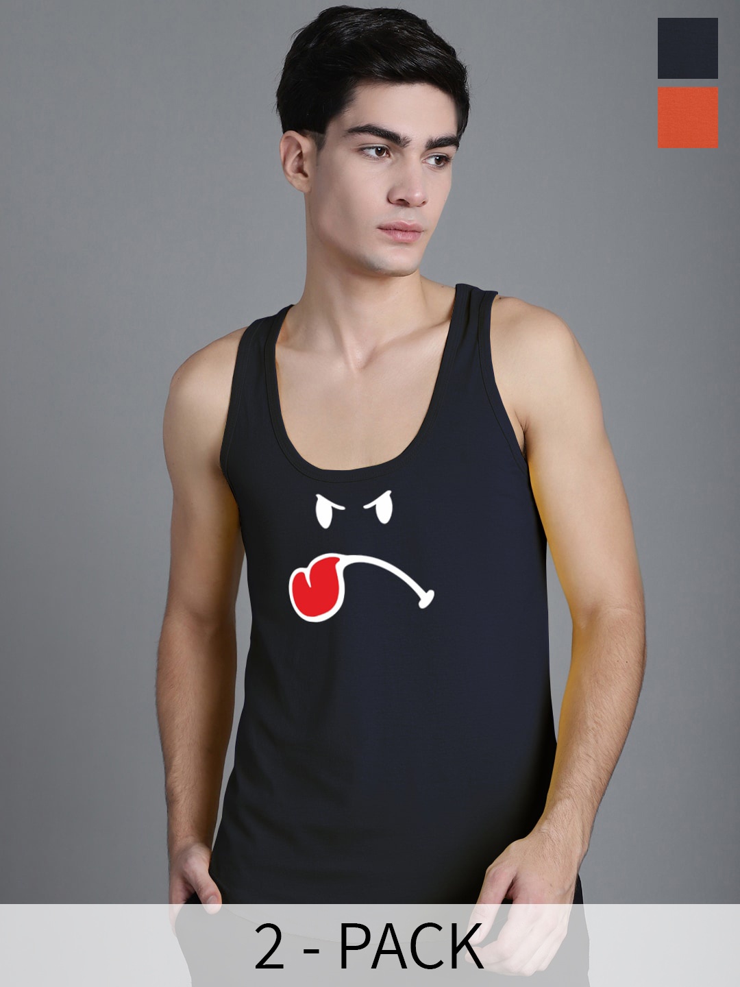

FBAR Pack Of 2 Printed Pure Cotton Innerwear Vests 19042024FBC582-08-FBC604-17, Orange