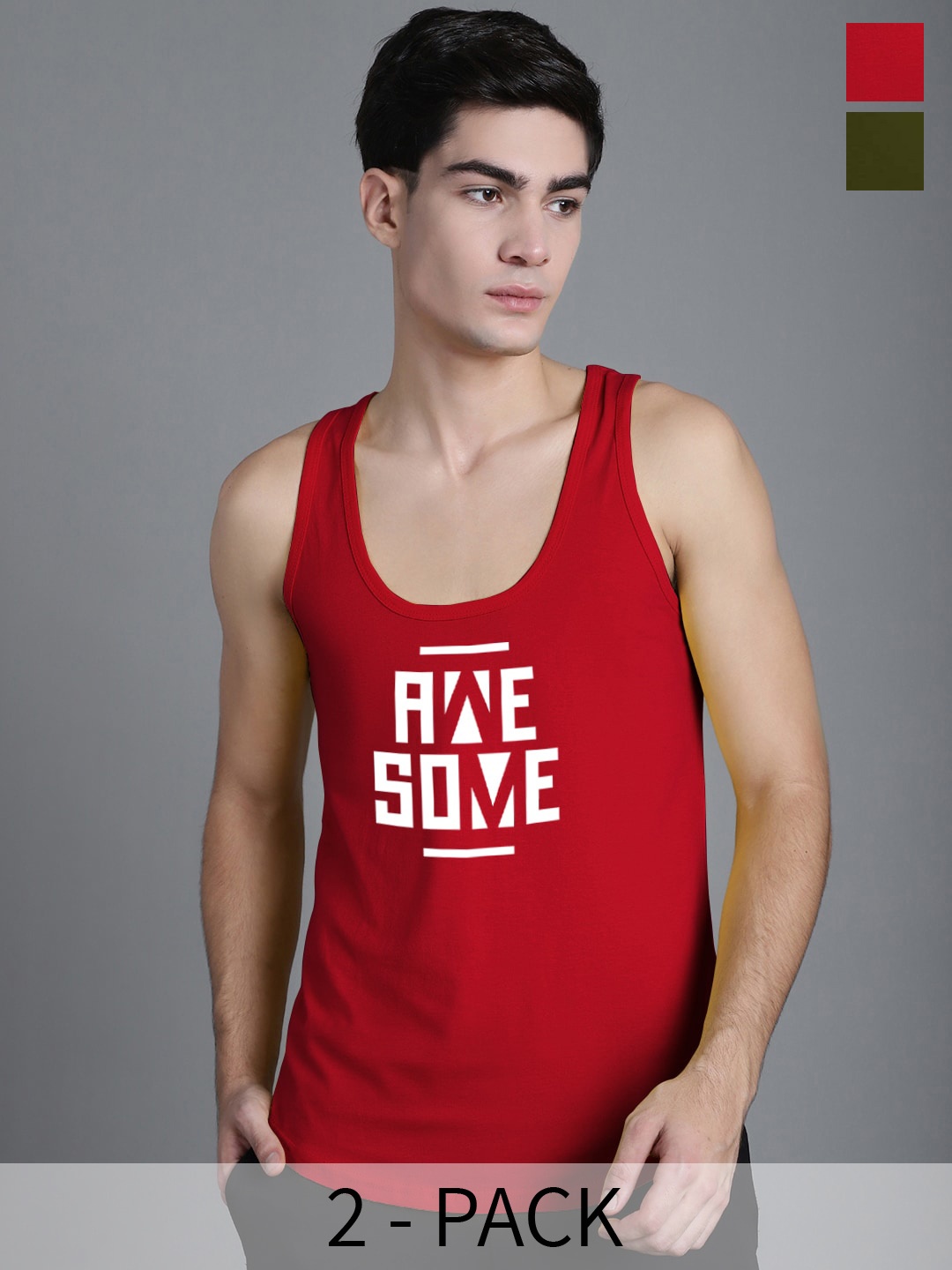 

FBAR Pack Of 2 Printed Pure Cotton Innerwear Vests 19042024FBC390-03-FBC421-34, Red
