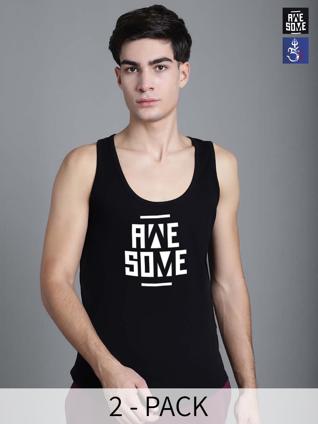 

FBAR Pack Of 2 Printed Pure Cotton Innerwear Vests 19042024FBC390-01-FBC421-05, Black