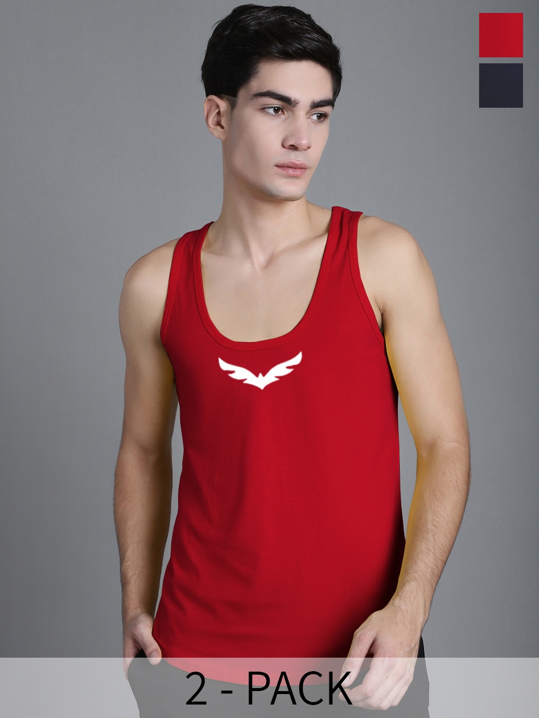

FBAR Pack Of 2 Printed Pure Cotton Innerwear Gym Vests, Red