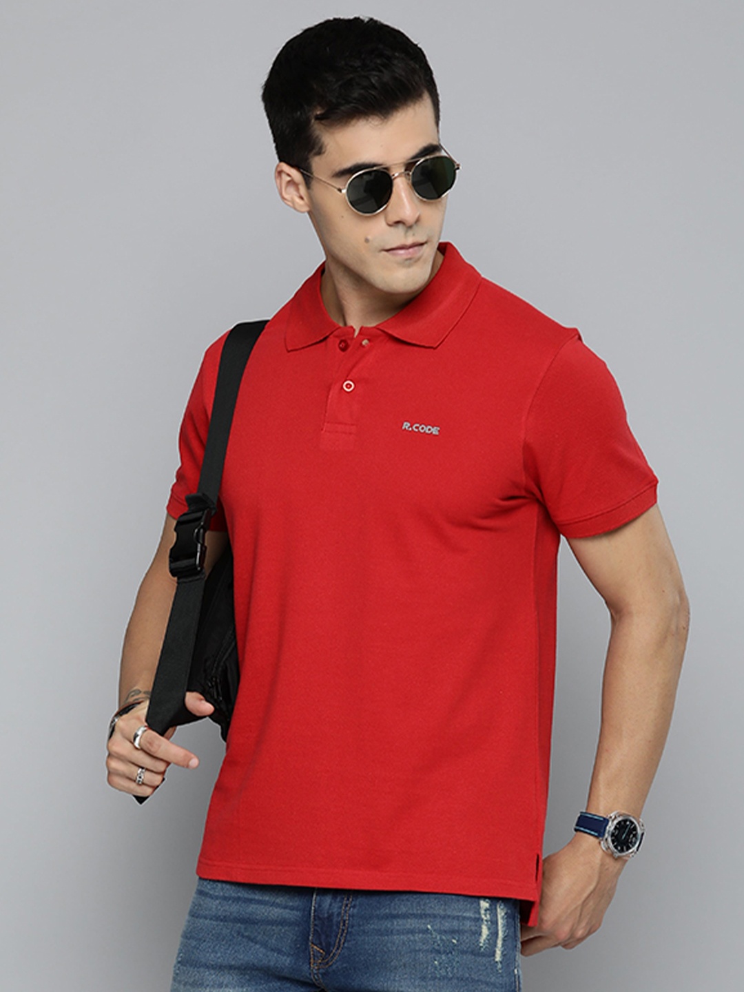 

R.Code by The Roadster Life Co. Polo Collar Cotton Casual T-shirt, Red