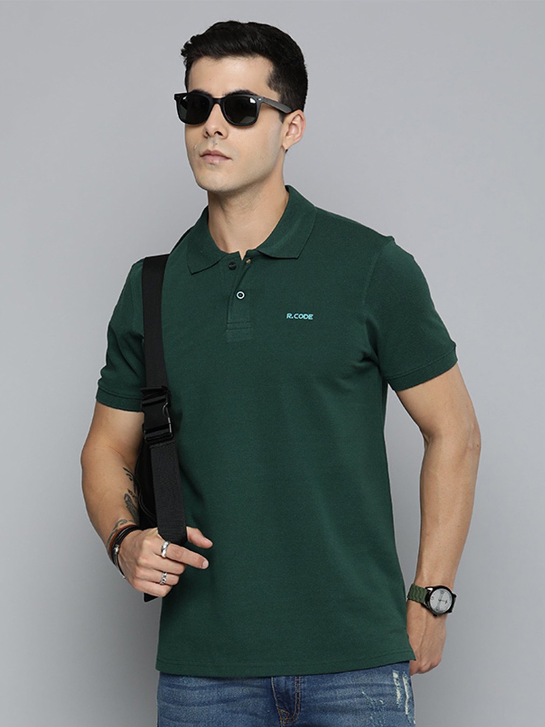 

R.Code by The Roadster Life Co. Polo Collar Cotton Casual T-shirt, Green