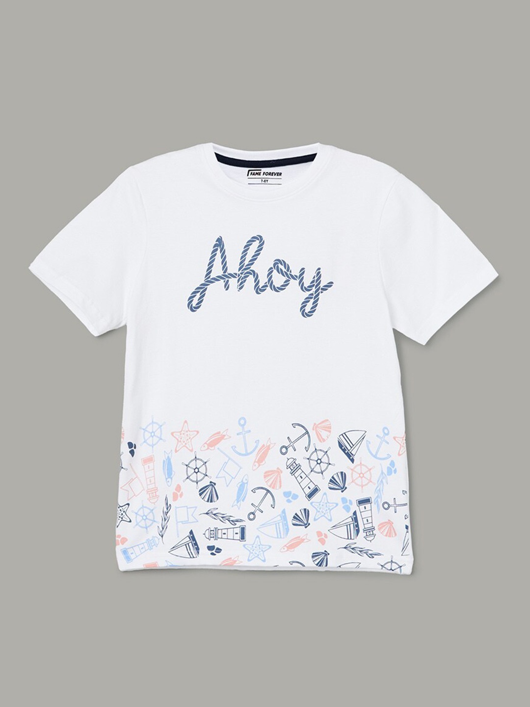 

Fame Forever by Lifestyle Boys Round Neck Typography Printed Cotton T-shirt, White